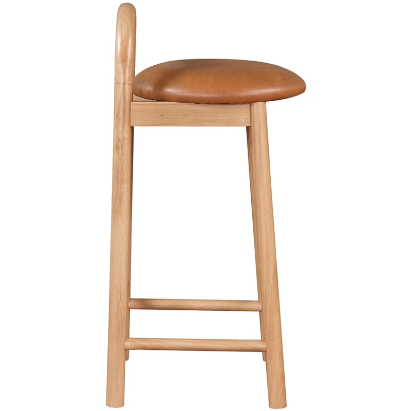 Maklaine Contemporary Cognac Vegan Leather Solid Wood Frame Stool