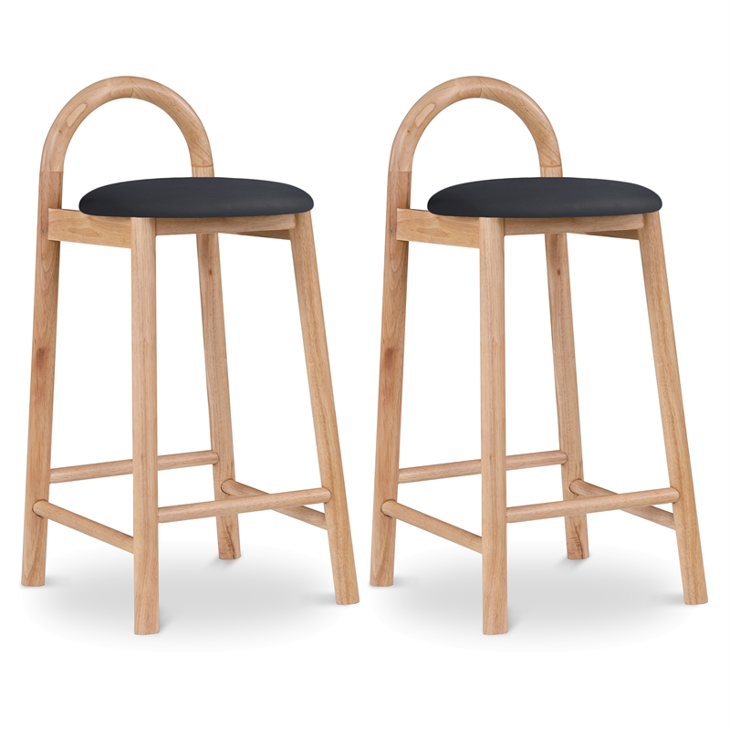 Maklaine Contemporary Black Vegan Leather Solid Wood Frame Stool (Set of 2)