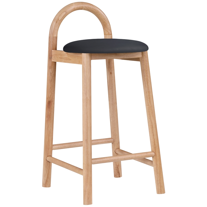 Maklaine Contemporary Black Vegan Leather Solid Wood Frame Stool (Set of 2)