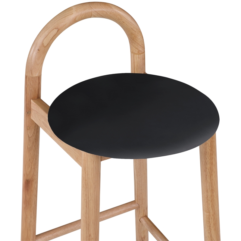 Maklaine Contemporary Black Vegan Leather Solid Wood Frame Stool (Set of 3)