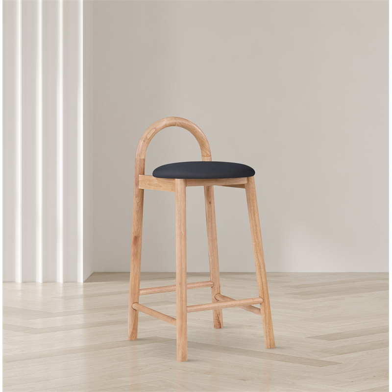 Maklaine Contemporary Black Vegan Leather Solid Wood Frame Stool (Set of 3)