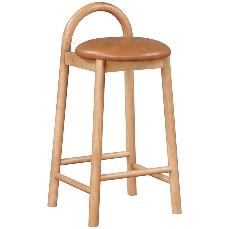 Maklaine Contemporary Cognac Vegan Leather Solid Wood Frame Stool (Set of 2)