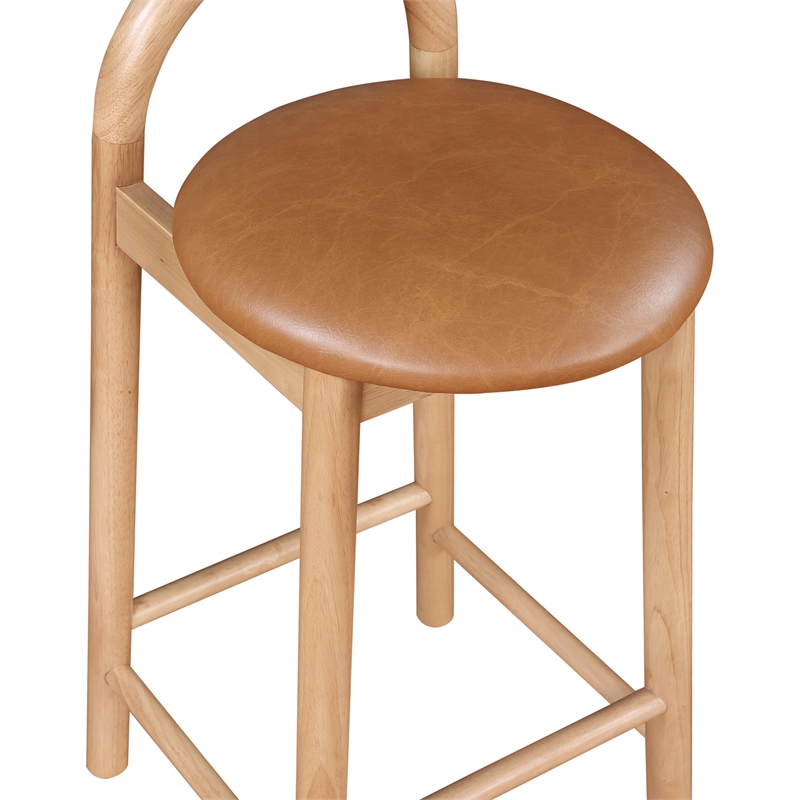 Maklaine Contemporary Cognac Vegan Leather Solid Wood Frame Stool (Set of 3)