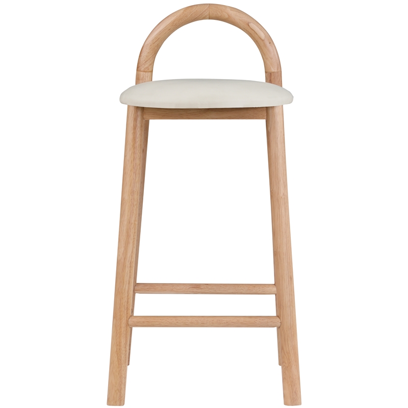 Maklaine Contemporary Cream Vegan Leather Solid Wood Frame Stool (Set of 2)