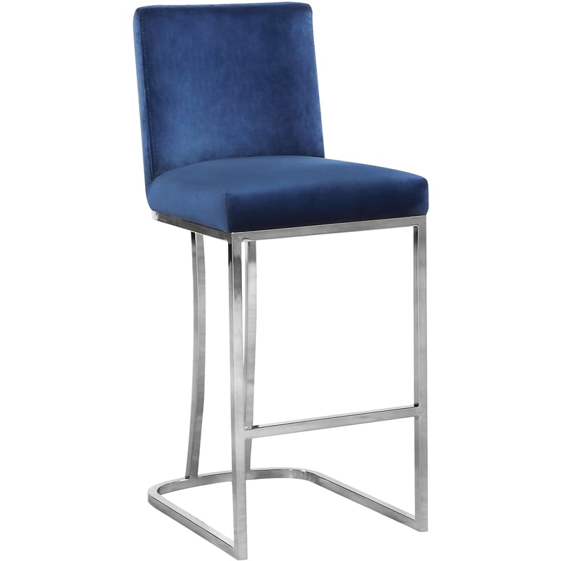 Maklaine Contemporary Navy Velvet Counter Height Stool (Set of 2)