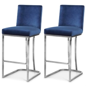 Maklaine Contemporary Navy Velvet Counter Height Stool (Set of 2)