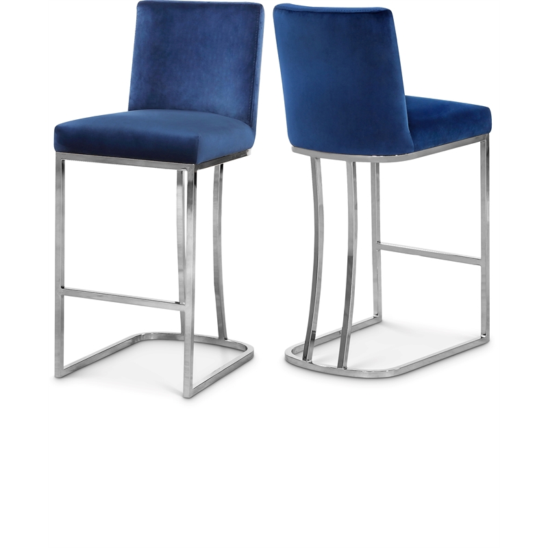 Maklaine Contemporary Navy Velvet Counter Height Stool (Set of 3)