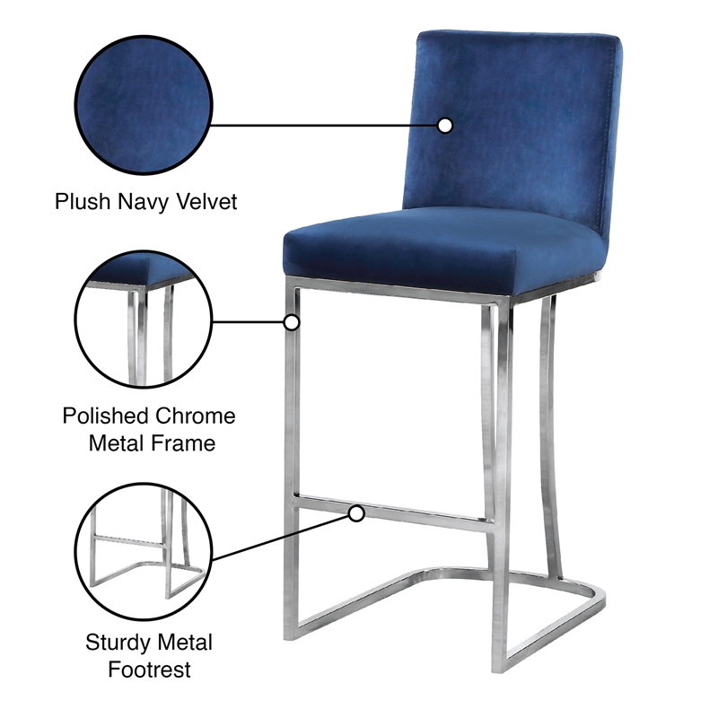 Maklaine Contemporary Navy Velvet Counter Height Stool (Set of 3)