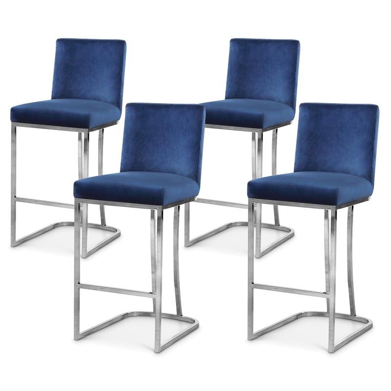 Maklaine Contemporary Navy Velvet Counter Height Stool (Set of 4)