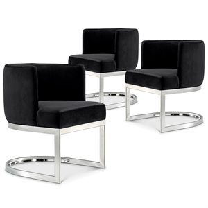 Maklaine Contemporary Black Velvet Stainless Steel Dining Chair (Set of 3)