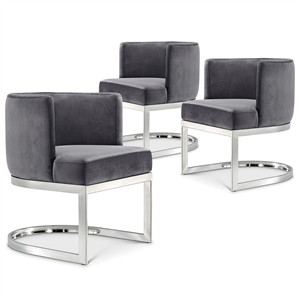 Maklaine Contemporary Grey Velvet Stainless Steel Dining Chair (Set of 3)