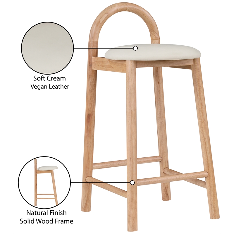 Maklaine Contemporary Soft Cream Vegan Leather Stool (Set of 3)