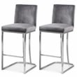 Maklaine Contemporary Grey Velvet Metal Frame Stool (Set of 2)