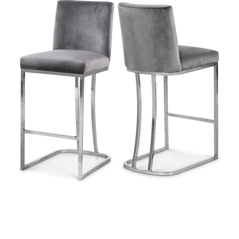 Maklaine Contemporary Grey Velvet Metal Frame Stool (Set of 3)