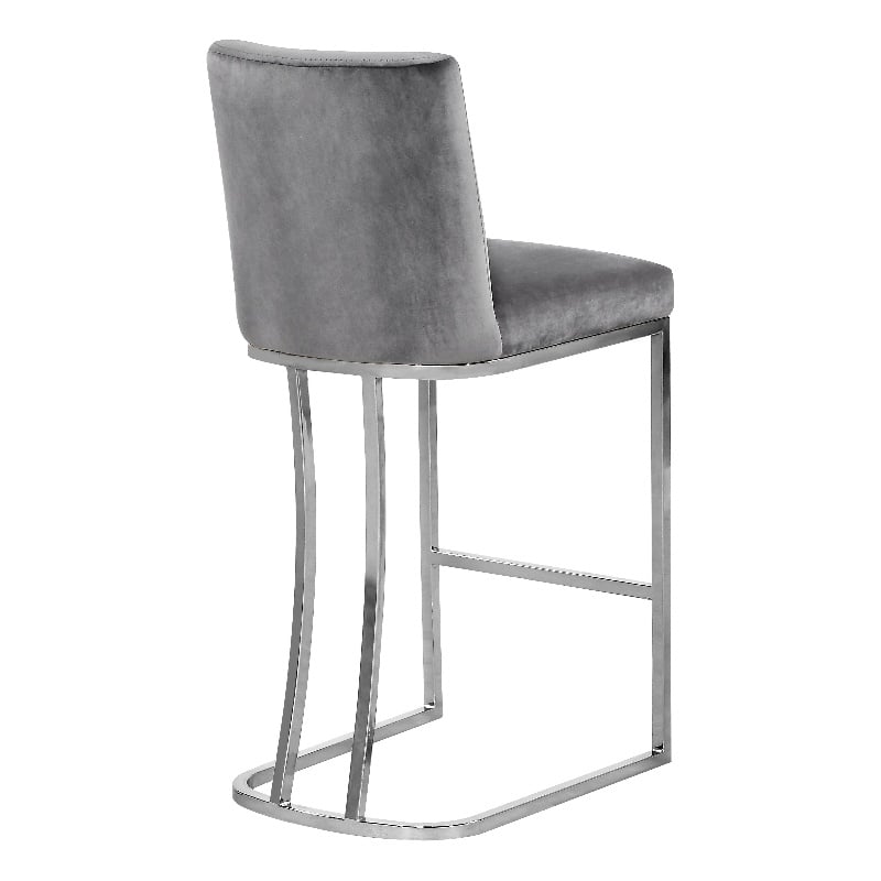 Maklaine Contemporary Grey Velvet Metal Frame Stool (Set of 3)