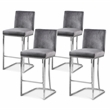 Maklaine Contemporary Grey Velvet Metal Frame Stool (Set of 4)