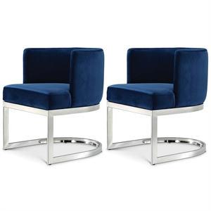 Maklaine Contemporary Navy Velvet Stainless Steel Dining Chair (Set of 2)