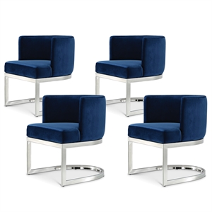 Maklaine Contemporary Navy Velvet Stainless Steel Dining Chair (Set of 4)