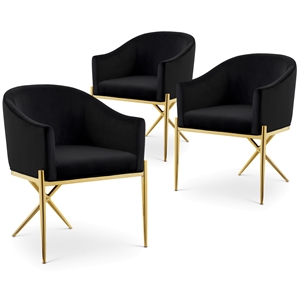 Maklaine Contemporary Black Velvet Dining Chair with Gold Steel Legs (Set of 3)