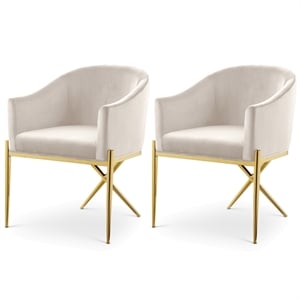 Maklaine Contemporary Cream Velvet Dining Chair with Gold Steel Legs (Set of 2)