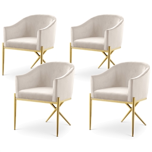 Maklaine Contemporary Cream Velvet Dining Chair with Gold Steel Legs (Set of 4)
