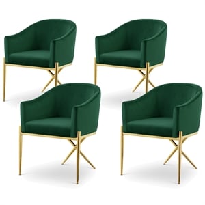 Maklaine Contemporary Green Velvet Dining Chair with Gold Steel Legs (Set of 4)