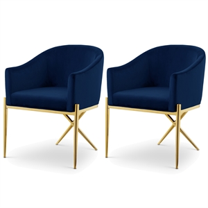 Maklaine Contemporary Navy Velvet Dining Chair with Gold Steel Legs (Set of 2)
