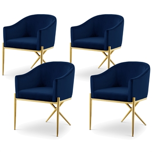 Maklaine Contemporary Navy Velvet Dining Chair with Gold Steel Legs (Set of 4)