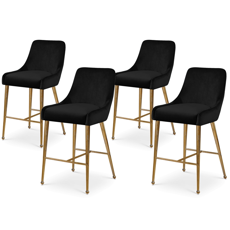 Maklaine Contemporary Black Velvet Counter/Bar Stool (Set of 4)