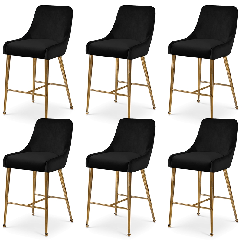 Maklaine Contemporary Black Velvet Counter/Bar Stool (Set of 6)