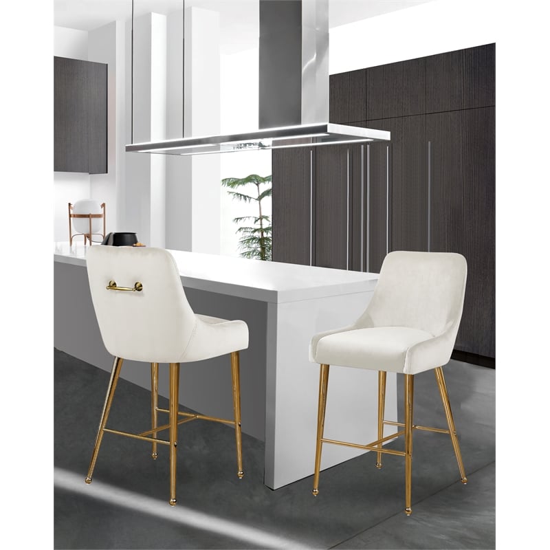 Maklaine Contemporary Cream Velvet Counter/Bar Stool (Set of 4)
