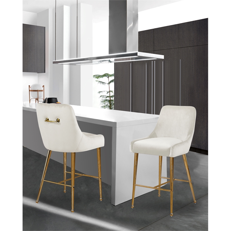 Maklaine Contemporary Cream Velvet Counter/Bar Stool (Set of 6)