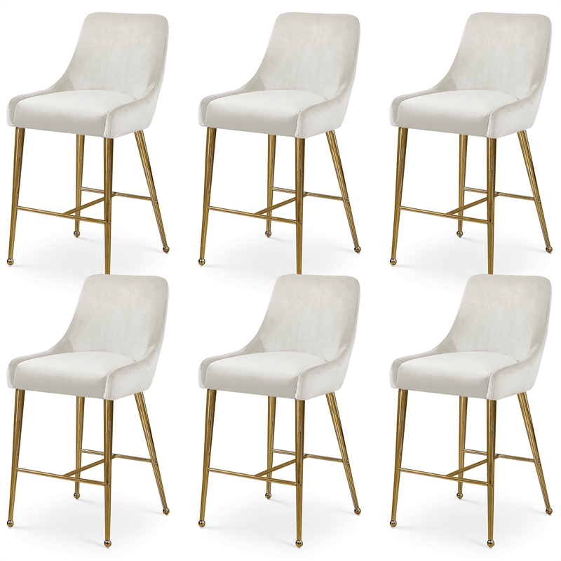 Maklaine Contemporary Cream Velvet Counter/Bar Stool (Set of 6)