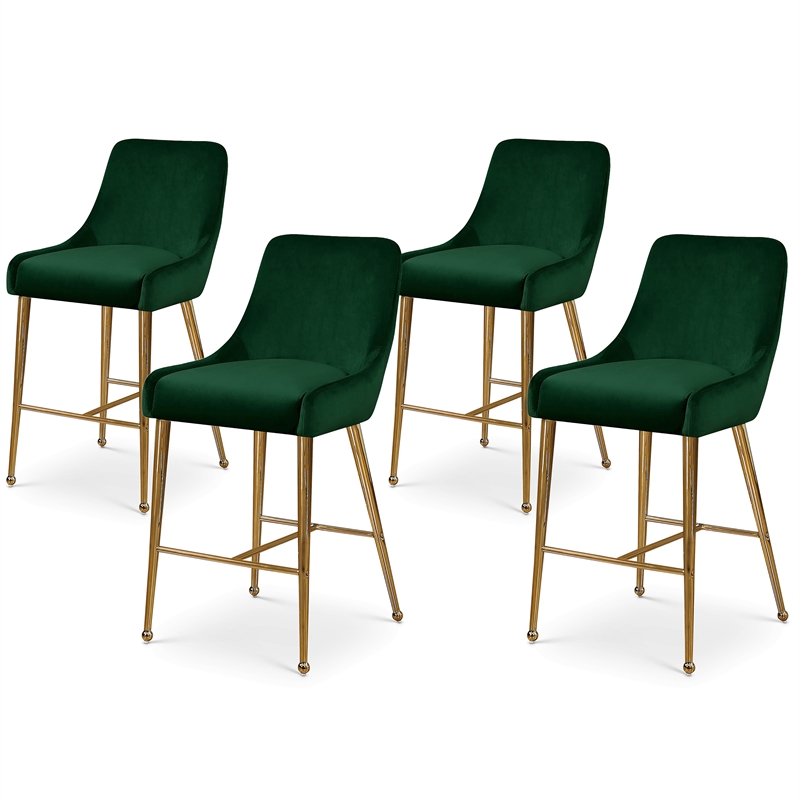Maklaine Contemporary Green Velvet Counter/Bar Stool (Set of 4)