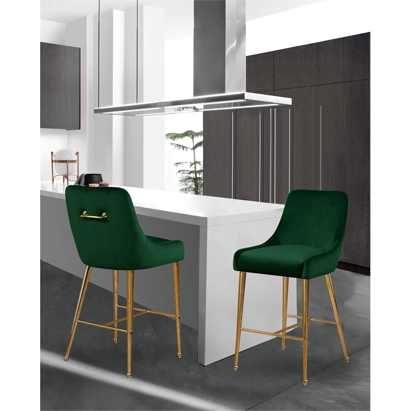 Maklaine Contemporary Green Velvet Counter/Bar Stool (Set of 6)