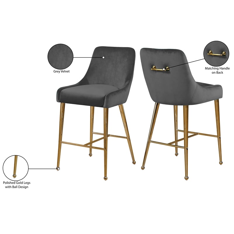 Maklaine Contemporary Grey Velvet Counter/Bar Stool (Set of 4)