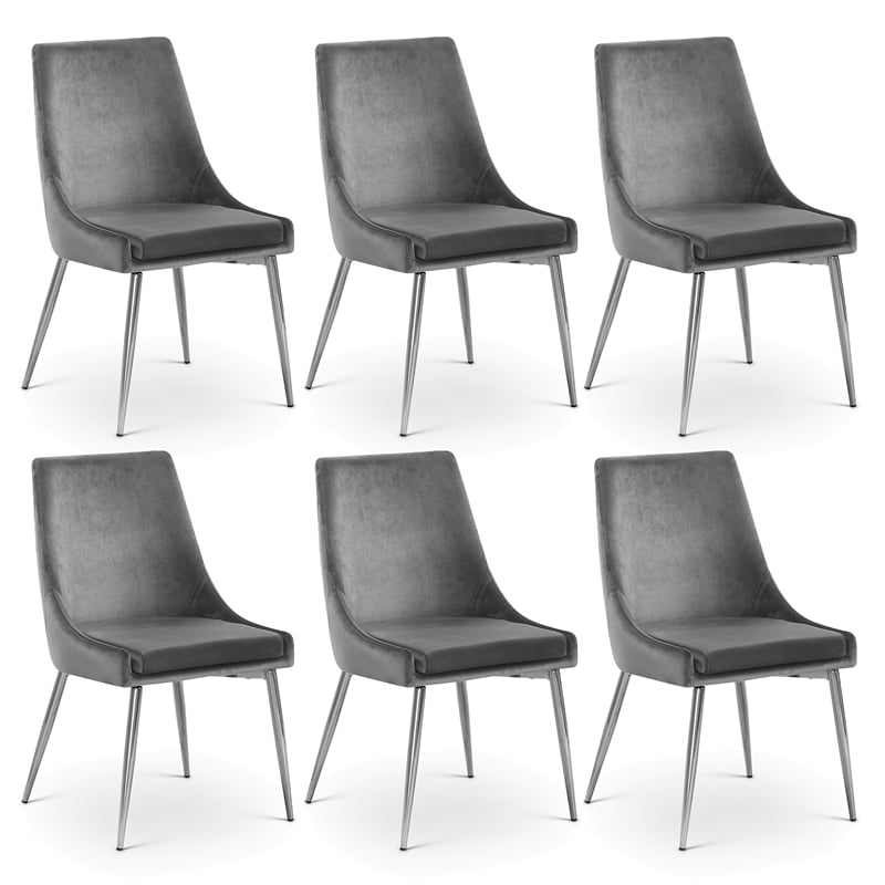 Maklaine Contemporary Grey Velvet Metal Frame Dining Chair (Set of 6)
