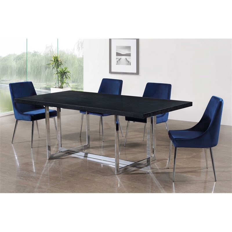 Maklaine Contemporary Navy Velvet Metal Frame Dining Chair (Set of 4)