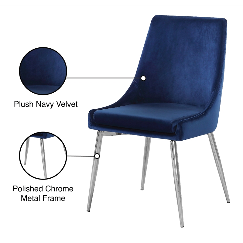 Maklaine Contemporary Navy Velvet Metal Frame Dining Chair (Set of 4)