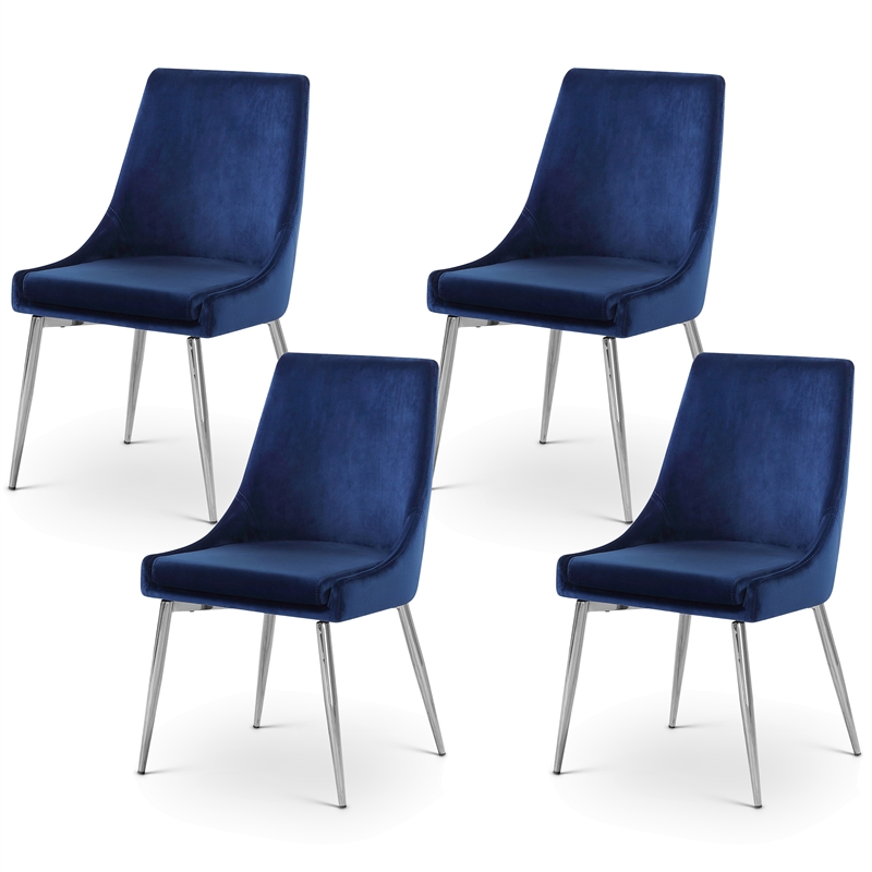 Maklaine Contemporary Navy Velvet Metal Frame Dining Chair (Set of 4)