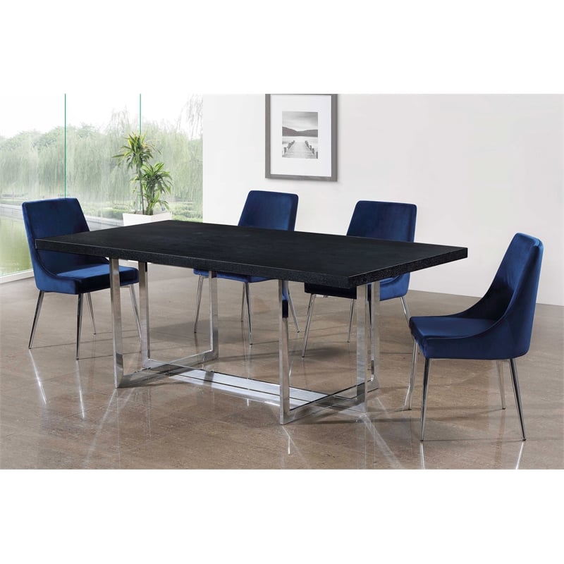 Maklaine Contemporary Navy Velvet Metal Frame Dining Chair (Set of 6)