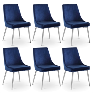 Maklaine Contemporary Navy Velvet Metal Frame Dining Chair (Set of 6)