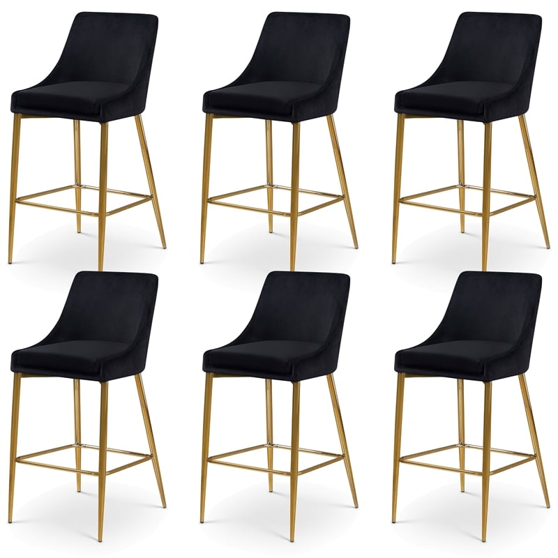 Maklaine Contemporary Black Velvet Metal Frame Stool (Set of 6)