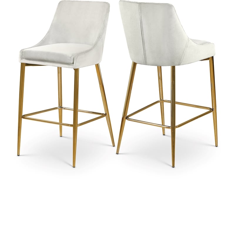 Maklaine Contemporary Cream Velvet Metal Frame Stool (Set of 6)