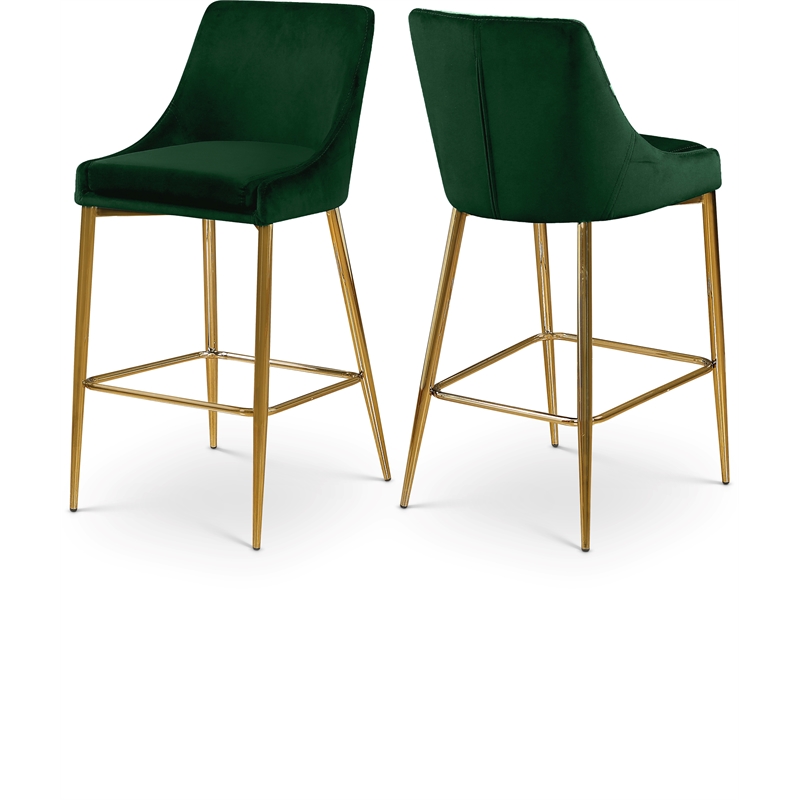 Maklaine Contemporary Green Velvet Metal Frame Stool (Set of 4)