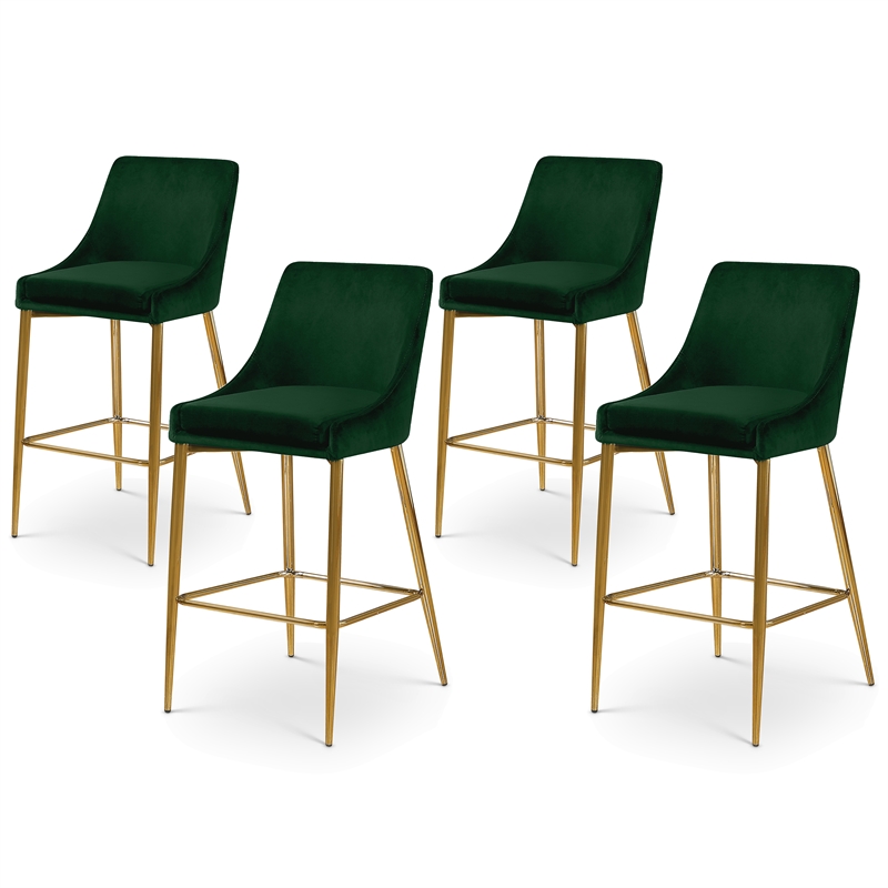 Maklaine Contemporary Green Velvet Metal Frame Stool (Set of 4)