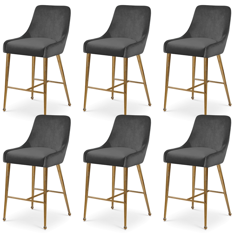 Maklaine Contemporary Grey Velvet Counter/Bar Stool (Set of 6)