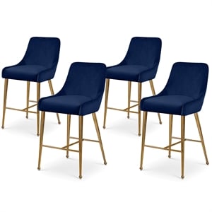 Maklaine Contemporary Navy Velvet Counter/Bar Stool (Set of 4)