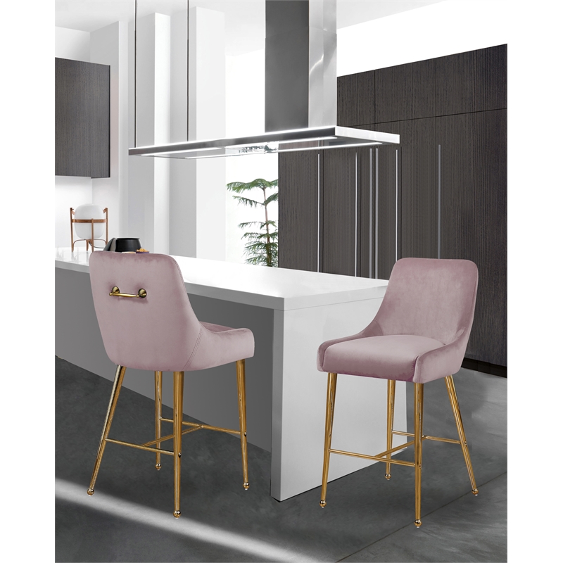 Maklaine Contemporary Pink Velvet Counter/Bar Stool (Set of 4)
