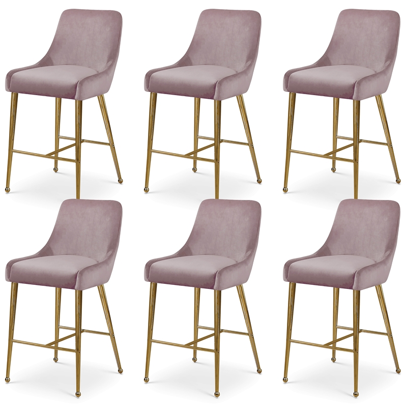 Maklaine Contemporary Pink Velvet Counter/Bar Stool (Set of 6)